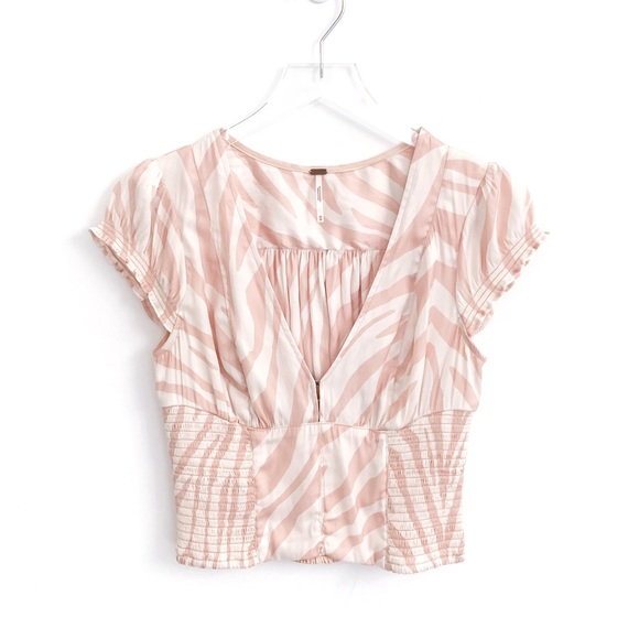 Free People Tops - Free People Silky Zebra Printed Smocked Blouse Top